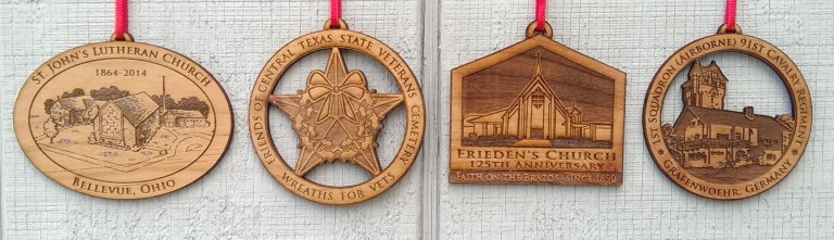 Laser Etched Wood Ornaments with custom logo